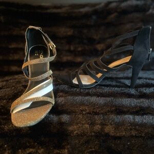 Gold and Black Strappy Heels
